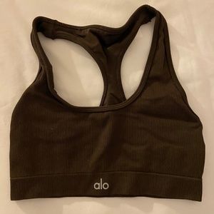 alo Racerback Ribbed Sports Bra in Espresso